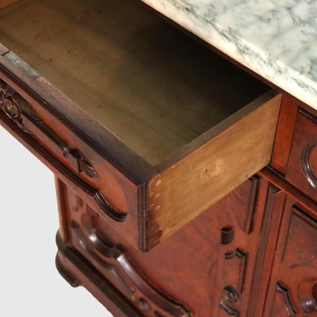 Wood Large Antique Renaissance Revival Walnut, Burl & Marble Mirrored Sideboard C1890 For Sale - Image 7 of 18