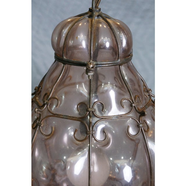 Mid 20th Century Mid Century Modern Italian Venitian Murano Caged Glass Swag Lantern Pendant Light 15" For Sale - Image 6 of 11