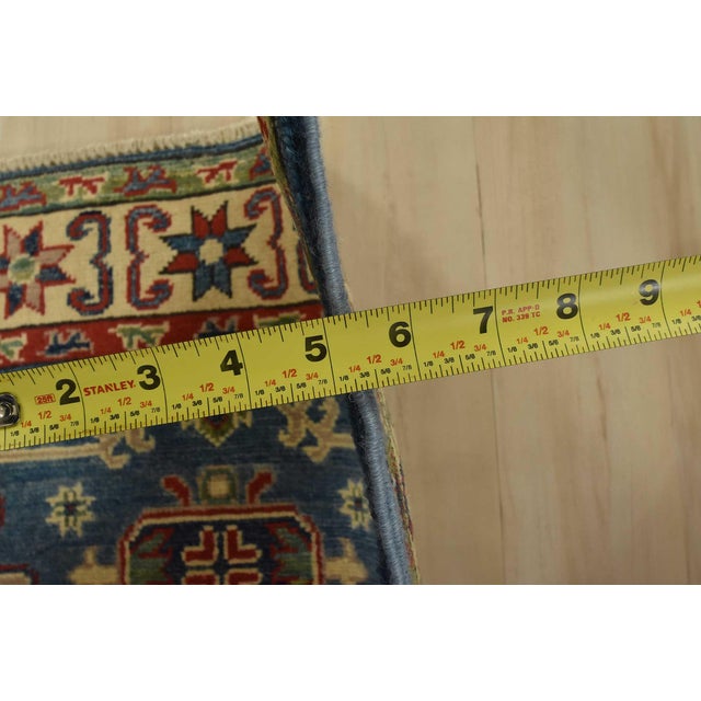 Blue Kazak Rug 2’9” X 4’2” Blue Wool Tribal Hand-Knotted Oriental Carpet For Sale - Image 8 of 10