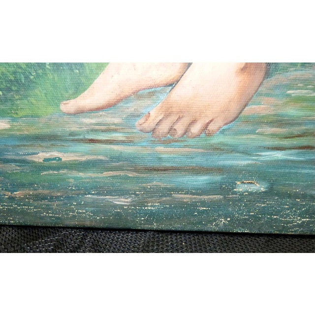 Vintage G. Kraft Oil Painting of a Woman With a Bird - Titled “Fantasy” For Sale - Image 9 of 13