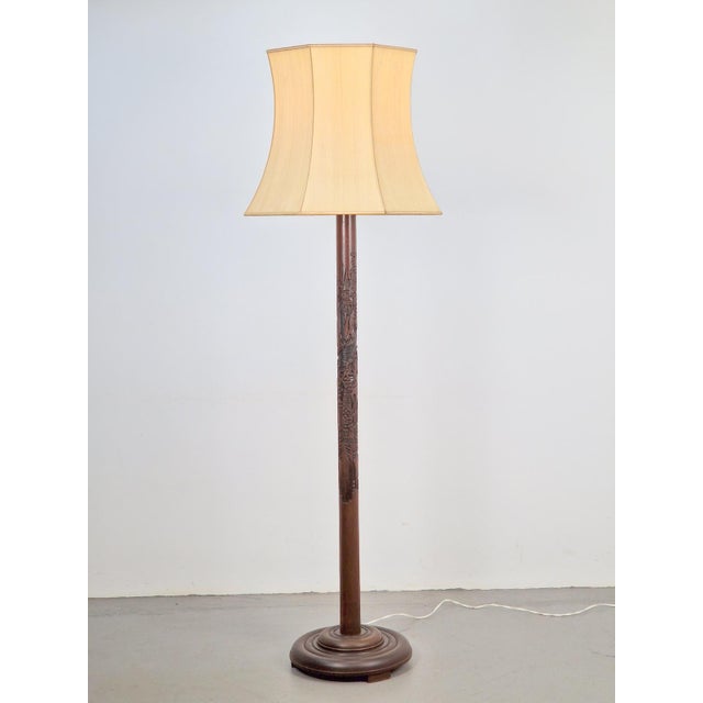 Art Deco Asian Style Carved Wood Floor Lamp, 1930s For Sale - Image 11 of 15