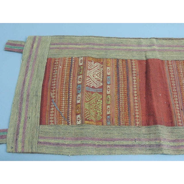 Boho Chic Vintage Red Stripes Silk Banner Textile For Sale - Image 3 of 4