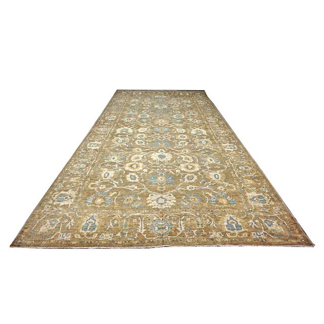 Taupe Persian Sultanabad Wool 10 x 20 Taupe, Ivory & Light Blue Handmade Gallery Area Rug #1141324 For Sale - Image 8 of 18