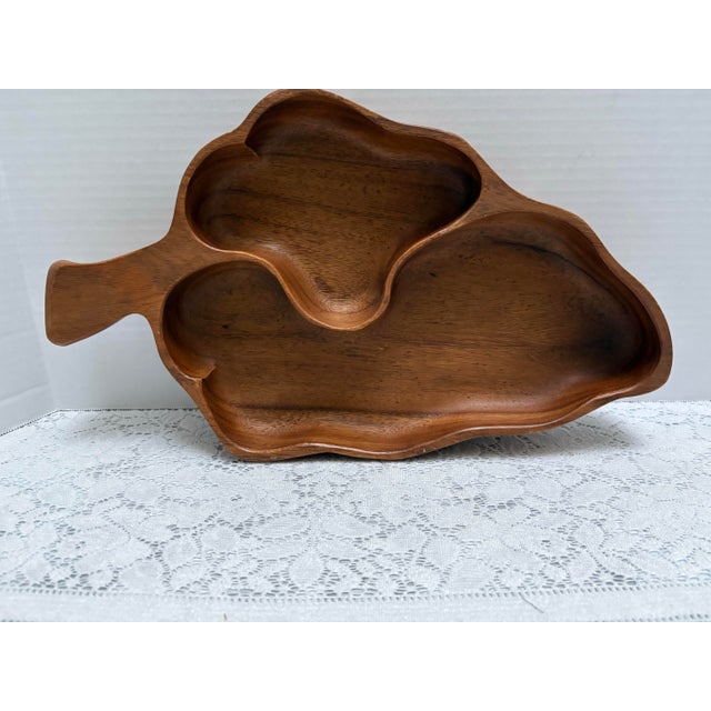 Rustic Vintage 1970s Monkey Pod Large Wood Leaf Tray For Sale - Image 3 of 7