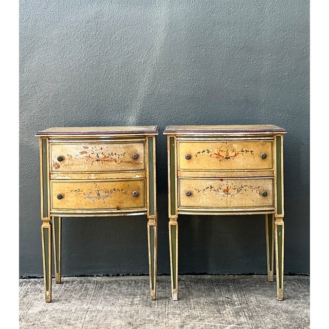 Vintage Distressed Hand-Painted Wood Nightstands For Sale - Image 12 of 16
