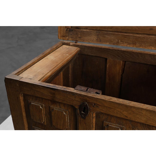 Brown Rustic Oak Paneled Trunk or Chest, France, 18th Century For Sale - Image 8 of 16