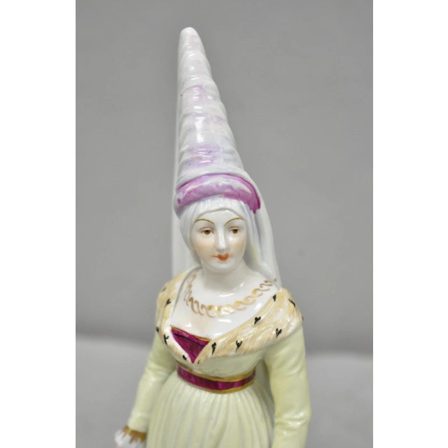 Antique Carl Thieme Potschappel German Dresden Porcelain Medieval Lady Figurine For Sale - Image 4 of 15