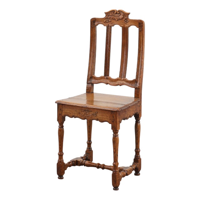 Antique French Carved Oak Side Chair, 1700s For Sale