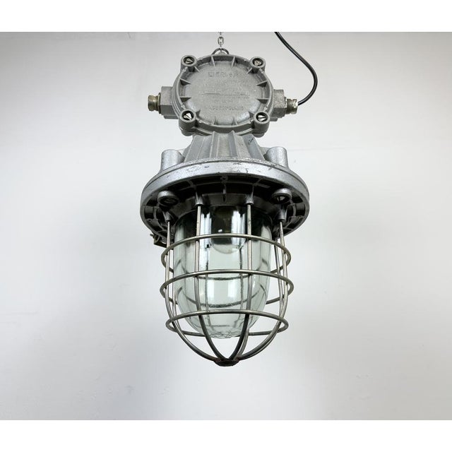 Large Industrial Cast Aluminium Cage Pendant Light, 1970s For Sale - Image 9 of 17