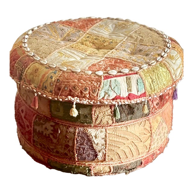Pouf India Khambadiya Colorful Patchwork Stool - Shells Mirrors Abc Furniture Boho Chic For Sale