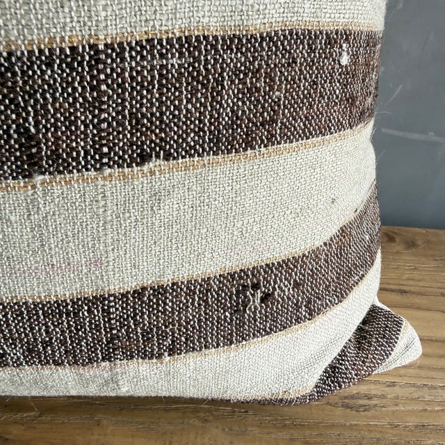 Vintage Rug Pillow Cover With Stripes For Sale - Image 4 of 8