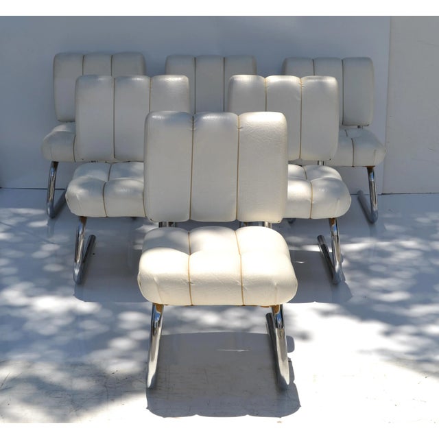 1970s 6 Brody Seating Company Usa Mid-Century Modern Chrome Cantilever Dining Chairs For Sale - Image 5 of 13