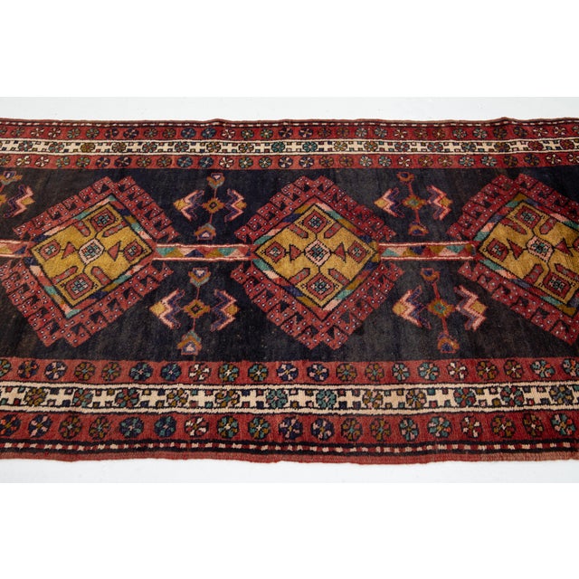 Handmade Vintage Tribal Designed Wool Rug in Dark Blue Color For Sale In New York - Image 6 of 10