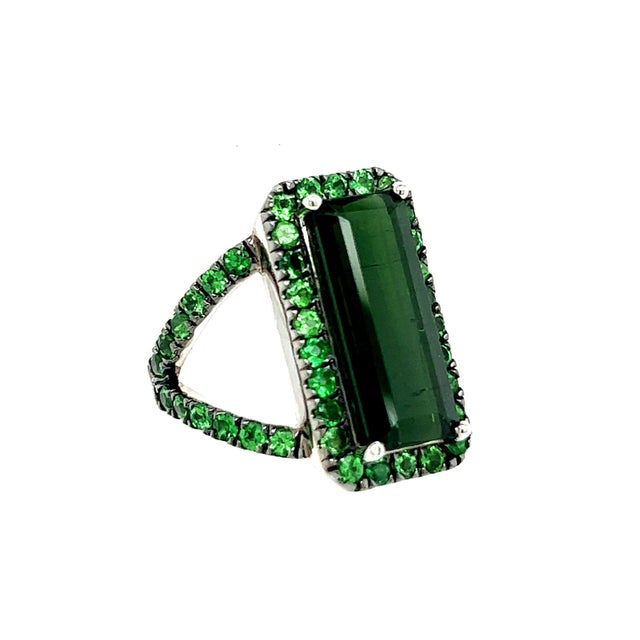 Natural Tourmaline Tsavorite Ring 7 14k Gold 6.77 TCW Certified For Sale In New York - Image 6 of 11