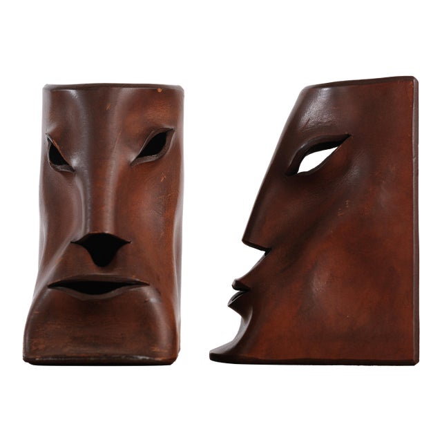 Vintage Italian Leather Bookends For Sale
