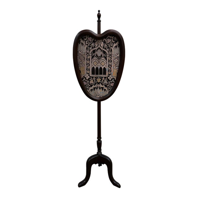 Vintage Gothic Revival or Victorian Revival Style Fireplace Screen Pole Screen For Sale