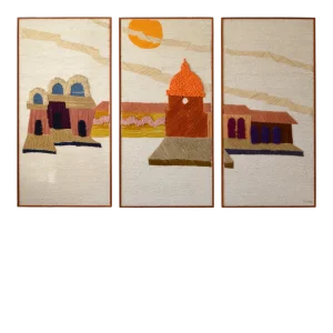Teak and Wool Wall Panel Triptych by Artist Noal Betts - Signed