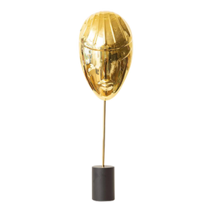 Vintage Hagenhauer Style Brass Face Mask Sculpture on Black Metal Base