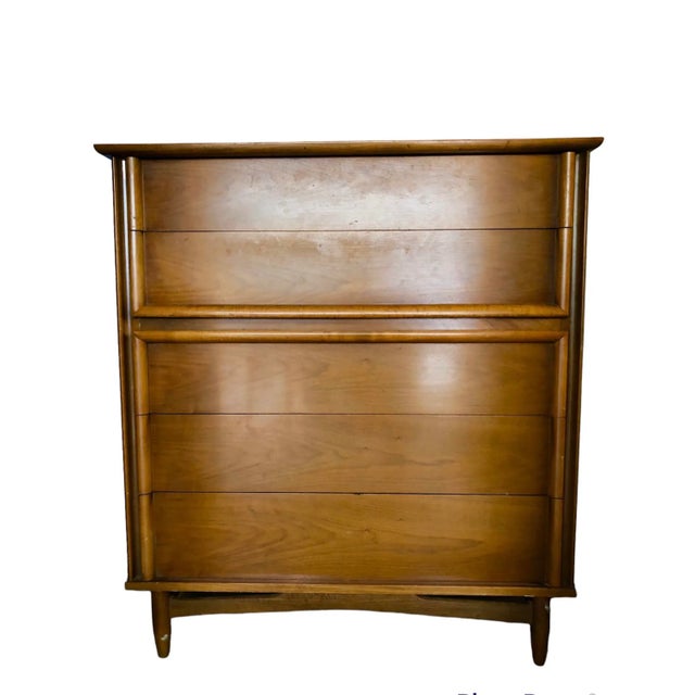 Mid-Century Modern Vintage Five Drawer Mid-Century Walnut Chest For Sale - Image 3 of 6