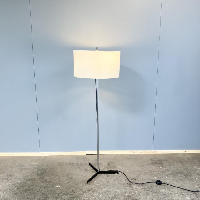 Chrome and Black Lacquered Metal Floor Lamp with Fabric Shade from Wila, 1960s For Sale - Image 12 of 12