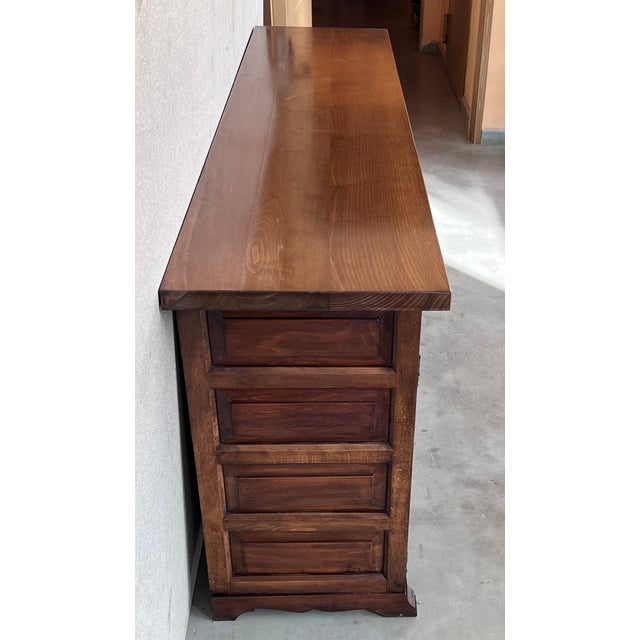 19th Century Large Catalan Spanish Baroque Carved Oak Tuscan Credenza or Buffet For Sale - Image 4 of 8