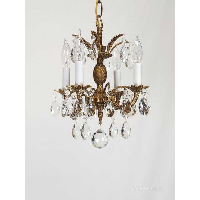 Brass Vintage 4 Arm 4 Light Baby Pineapple Brass Cut Lead Glass Crystal Chandelier For Sale - Image 8 of 12