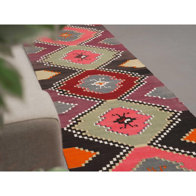 1970s 1970s Vintage Handmade Wool Cotton Purple Runner Rug For Sale - Image 5 of 11
