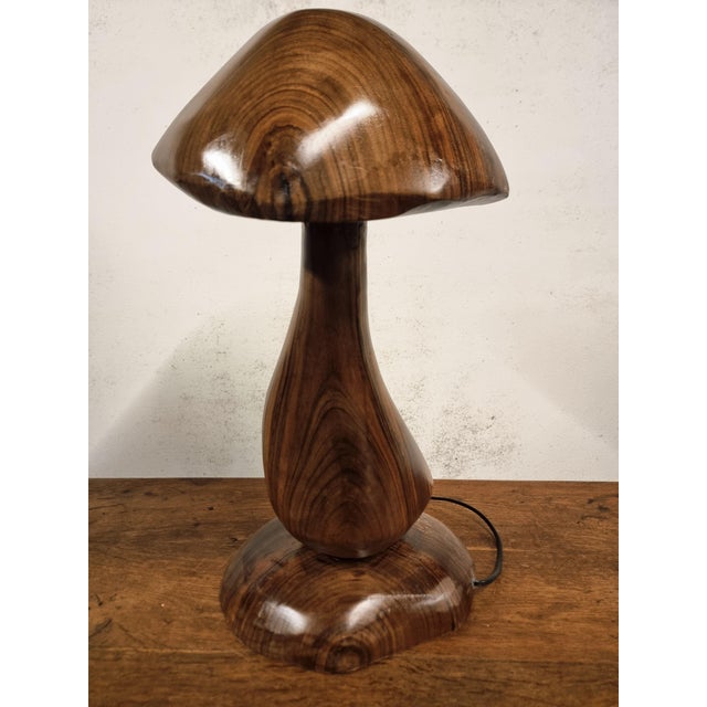 Hand-Carved Wooden Mushroom Table Lamp with Integrated Led For Sale - Image 12 of 18