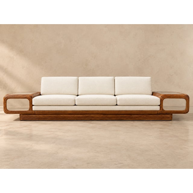 1970s Large Designer Sofa With Floating Side Tables, Split Pencil Reed For Sale In Miami - Image 6 of 13