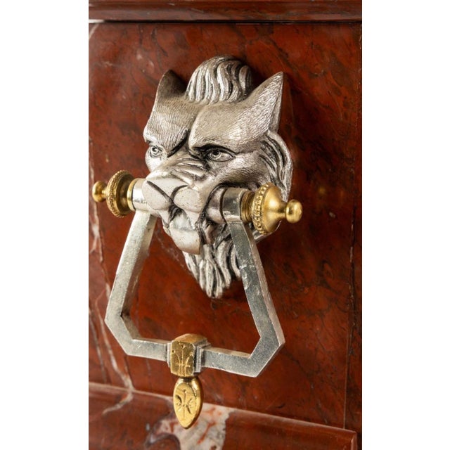 Traditional H & F Paris Circa 1900 Belle Époque Wolf Heads Garniture, Rouge Royal Marble For Sale - Image 3 of 9