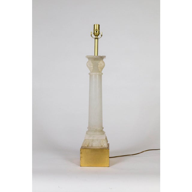 Early 20th Century Tall Alabaster Column Lamp W/ Gilded Base For Sale - Image 10 of 10