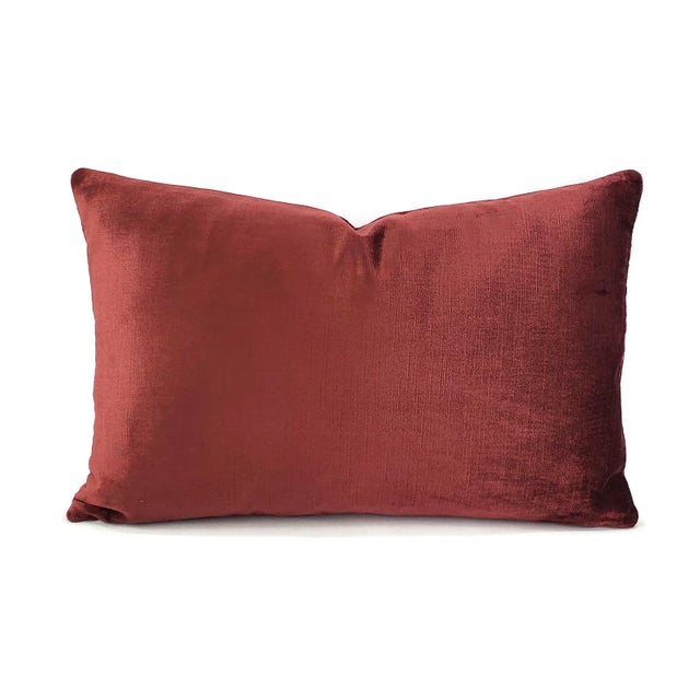 Contemporary Solid Burgundy Red Velvet Lumbar Pillow Cover For Sale In Portland, OR - Image 6 of 6