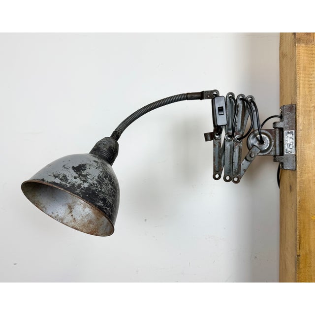 1960s Grey Industrial Scissor Wall Lamp from Elektroinstala, 1960s For Sale - Image 5 of 16