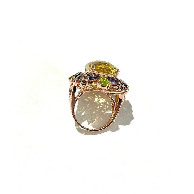 Bochic “Capri” Vintage Sapphire, Peridot & Lemon Quartz Ring Set In 18K Gold & Silver For Sale - Image 4 of 12