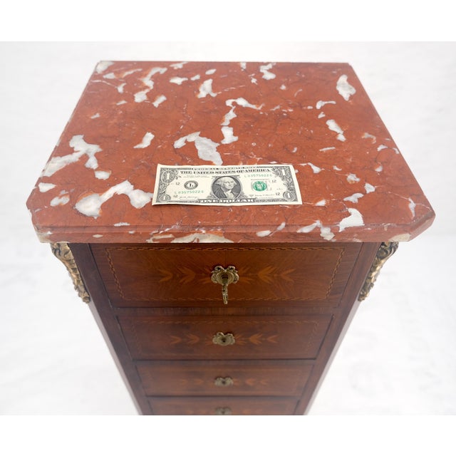 Early 20th Century Rouge Marble Top 6 Drawers w/ Dovetails French Louis XV Lingerie Chest Dresser For Sale - Image 5 of 18