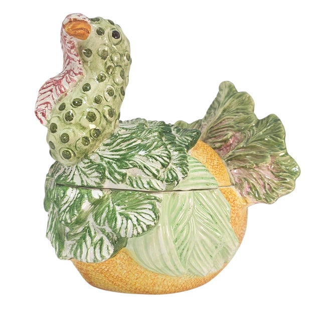 This Italian majolica turkey tureen brings theatrical warmth to a Thanksgiving table, combining richly modeled figural...