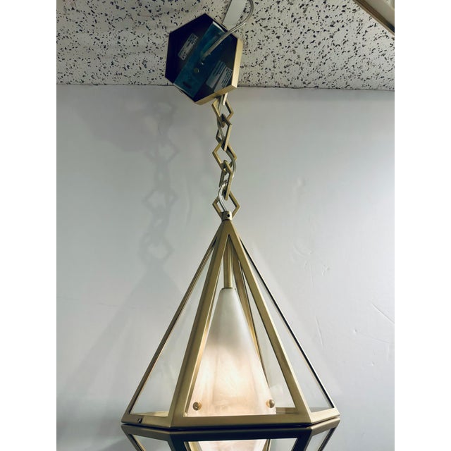 2020s Baltic Modern Alabaster and Satin Brass Geometric Lens Pendant Light For Sale - Image 5 of 5