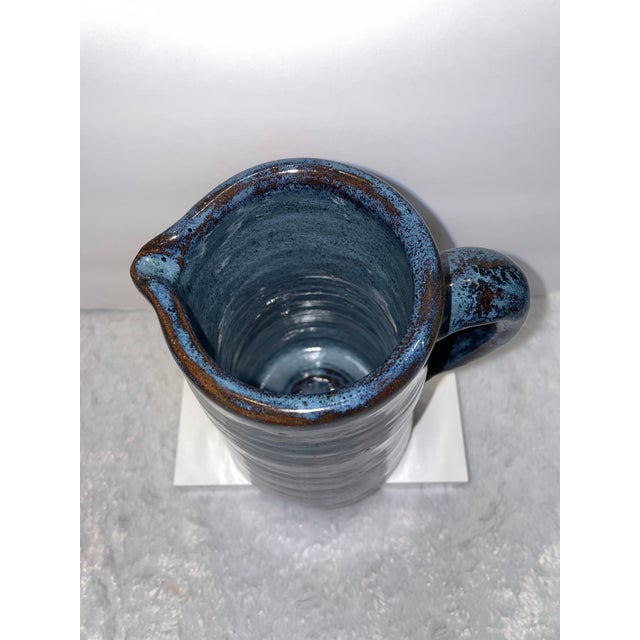 Vintage Studio Art Pottery Monastery Conyers Ga Monk Made Blue Pitcher