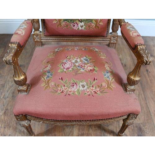 French Neoclassical Gilt Armchairs with Romantic Upholstery, Set of 2 For Sale - Image 6 of 10