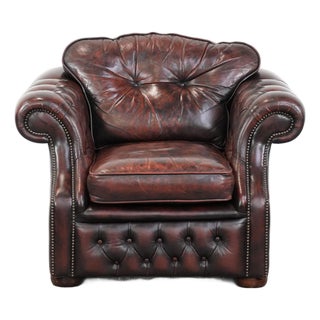Chesterfield Club Chair in Red Flamed Cowhide Leather For Sale