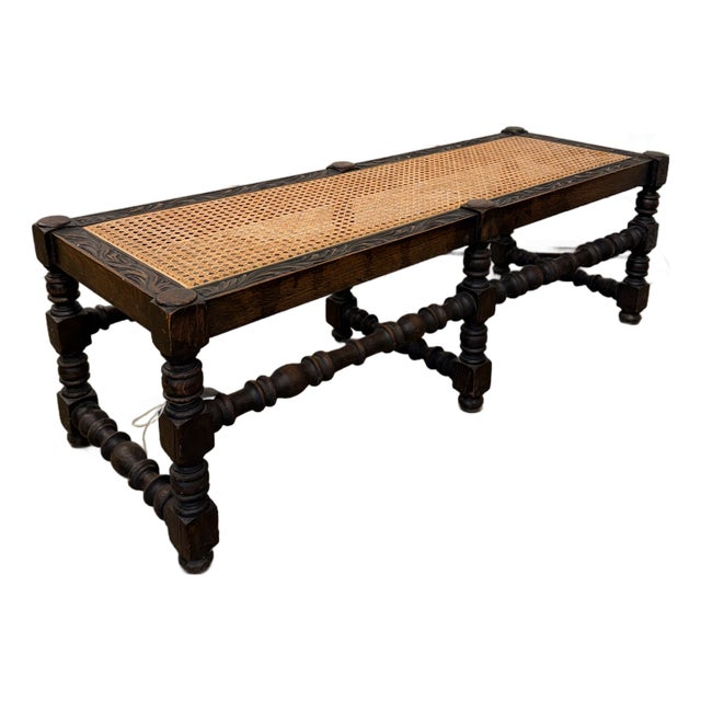 Antique English Cane Bench For Sale