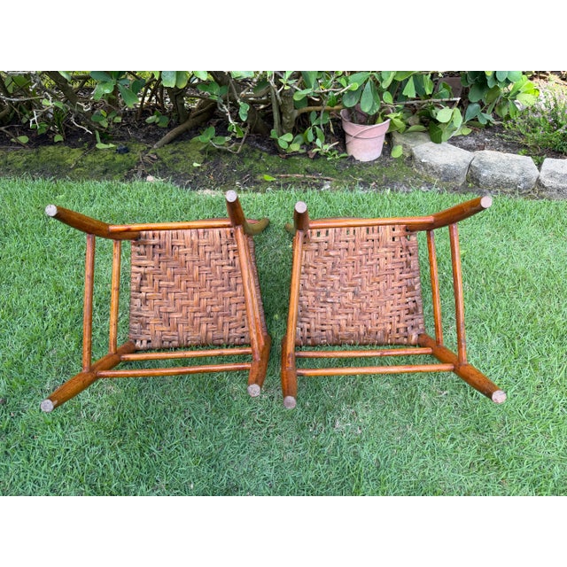 Vintage Ladder Back Side Chairs With Basketweave Rattan Seats, a Pair For Sale - Image 12 of 12
