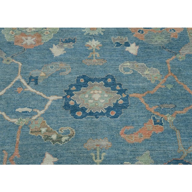 Blue & Green Turkish Oushak Rug 8'2" x 9'10" For Sale In Houston - Image 6 of 9