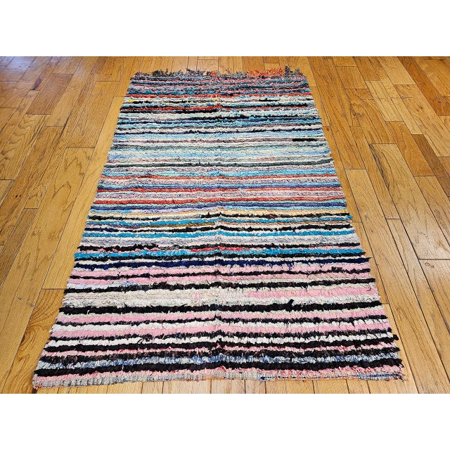 Late 20th Century Vintage Moroccan Boucherouite Shag Area Rug, Handwoven Wool, Stripe, 5' X 7' For Sale - Image 5 of 11