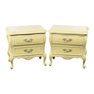 French Provincial Style Hickory Two-Drawer Bombe Nightstands 20th Century - a Pair