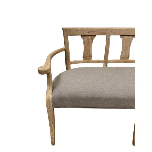 Greige Early 20th Century Vintage Bleached Carved Wood Bench For Sale - Image 8 of 9