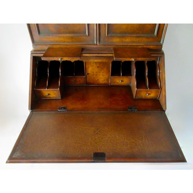 C1993 "Pierre Deux" Monumental Burl Wood Executive Secretary Desk With Leather Bound Details -2-Pieces For Sale - Image 9 of 18