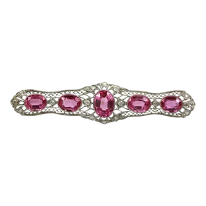 1940s Pink Sapphire and Platinum Deco Brooch With Diamonds