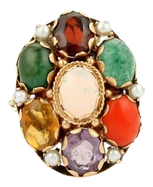 Multi Color 14k Yellow Gold Gemstone Oval Top Ring - Size 9