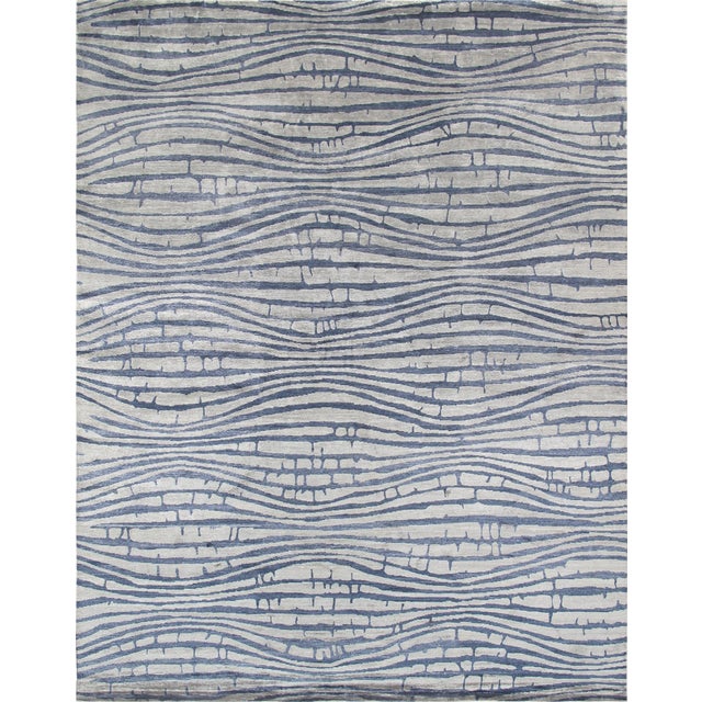 Modern Blue Bamboo Silk Area Rug 8'10" x 11'8" Chairish